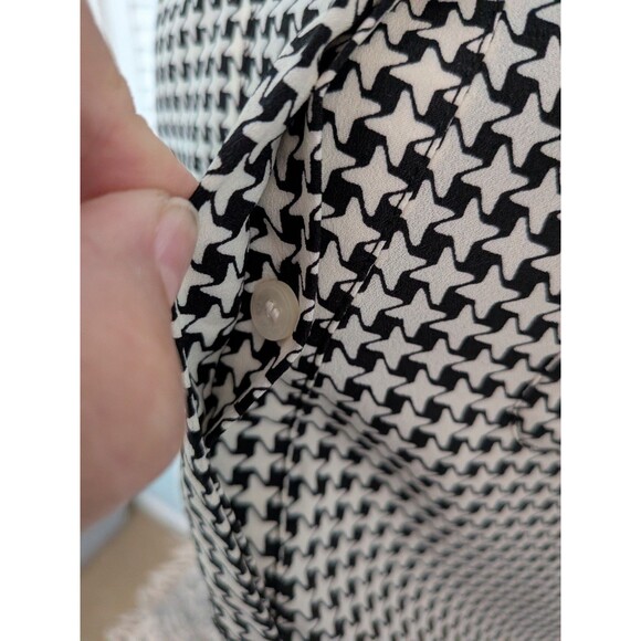 Talbots Shirt Womens M Black White Star Chevron Half Button Top Blouse Corpcore - Picture 4 of 12